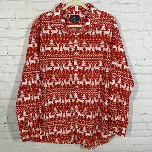 Simon Banks Christmas Shirt Mens XL 17.5 Button Up Long Sleeve Reindeer Red